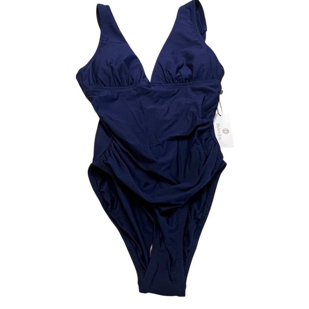 Helen Jon Women's Olivia V-Neck Padded Ruched One-Piece Swimsuit Navy XS NWT